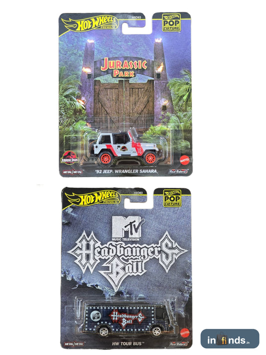 HOT WHEELS PREMIUM- JURASSIC PARK JEEP WRANGLER SAHARA+HW TOUR BUS (COMBO)